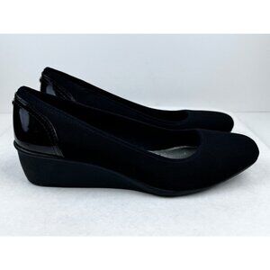 Anne Klein Sport Wisher Womens 9M Black Textile Upper Slip On Wedge Pump Shoes